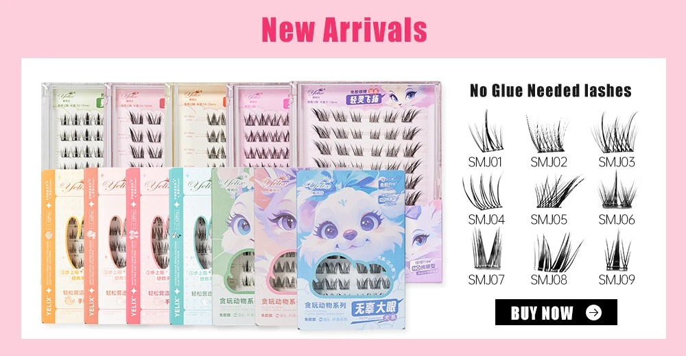 Yelix Camellia Lashes with Adhesive LC LB LJ C D Curl Eyelashes Natural Soft Eyelash Extensions Russian Volume Individual Lashes