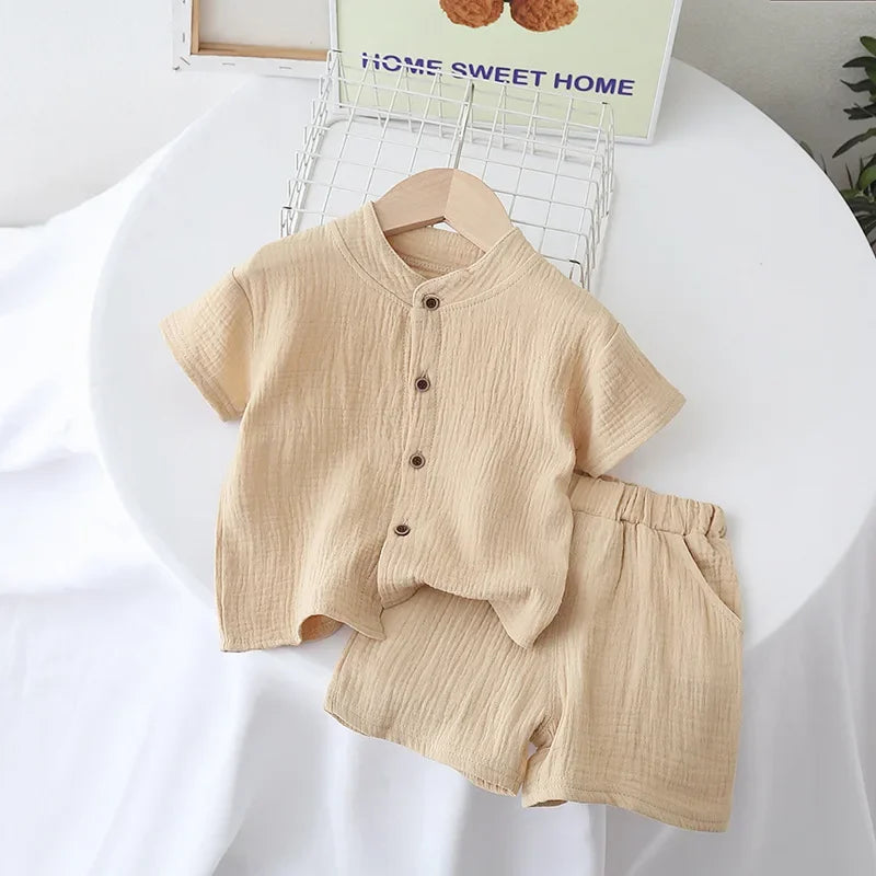 Baby Toddler 2Pcs Cotton Gauze Pajamas Set Short Sleeve Round Neck Sleepwear Soft Breathable Boys Girls 0-5Y Beach Clothes