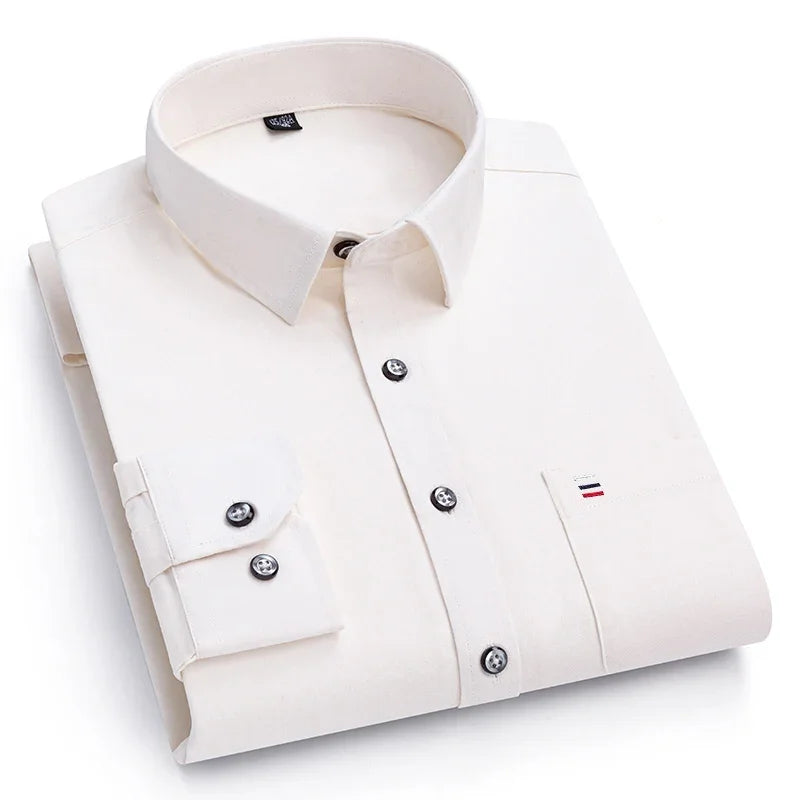 Men's 100% Pure Cotton Long Sleeve Dress Shirt — Solid Regular Fit Plus Size Up to 7XL