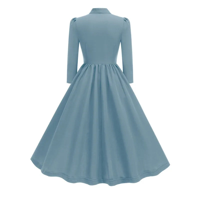 2024 New Fashion Robe Vintage Summer Dresses Elegant Women Swing Short Sleeve Bow Tie Collar Rockabilly Party Prom Office Dress