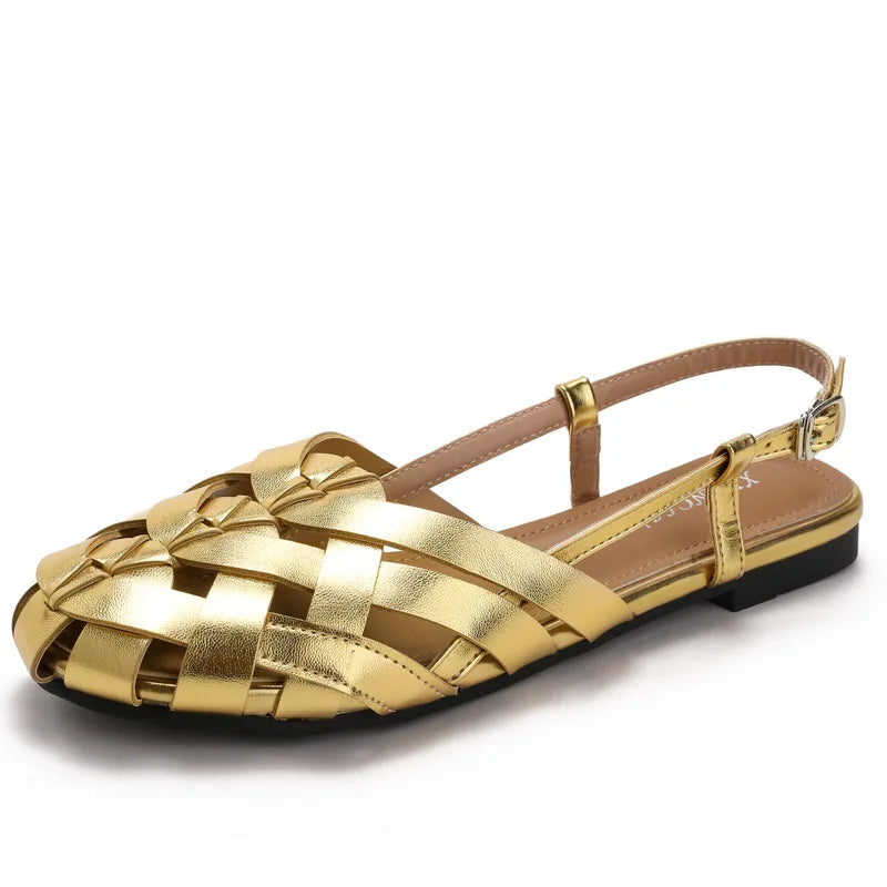 Womens Flat Sandals Summer Beach Holiday Footwear Fashion Woven Slingback Roman Shoes Designer Elegant Party Sandals Zapatos