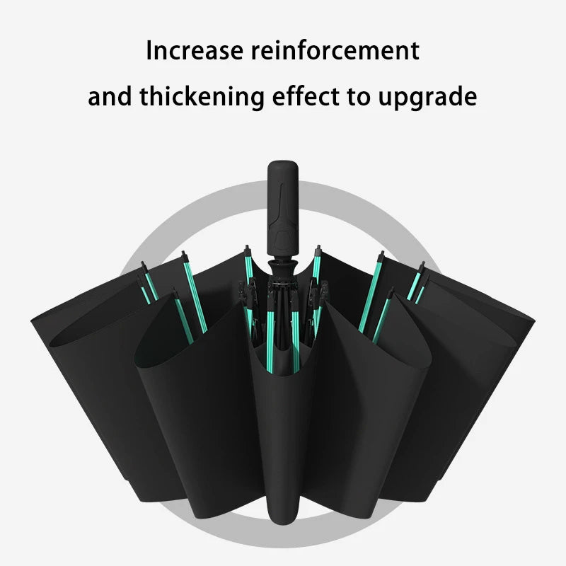 Extra Large Auto Open Close Umbrella Windproof Reverse Fold Sun Rain UV Protection Black Layer Sunshade for Outdoor Travel Use