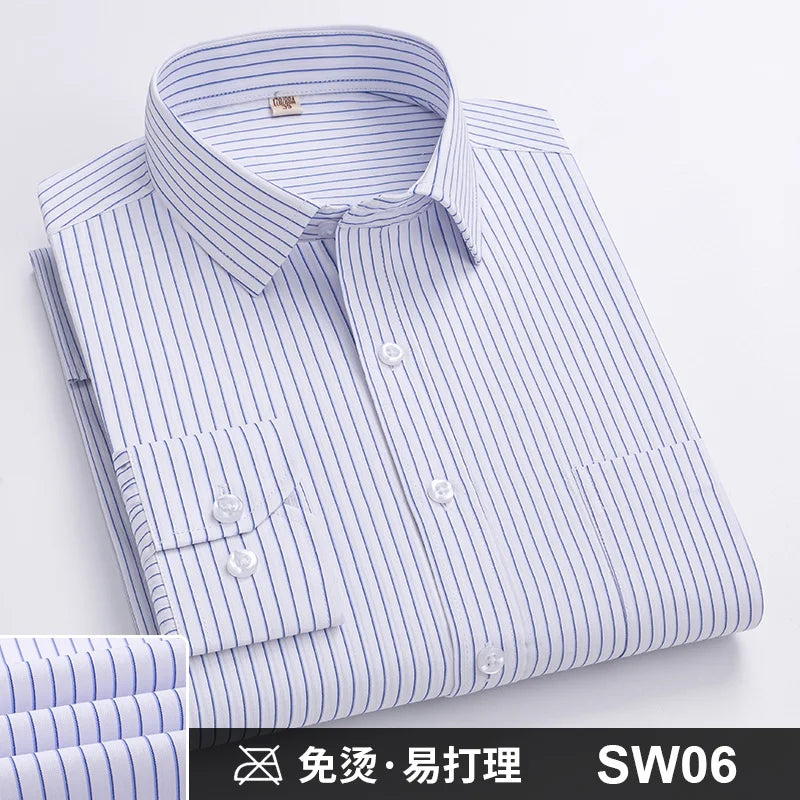 Lynett Lamar Men's Anti-Wrinkle Non-Iron Striped Long Sleeve Dress Shirt — Business Formal Up to 4XL