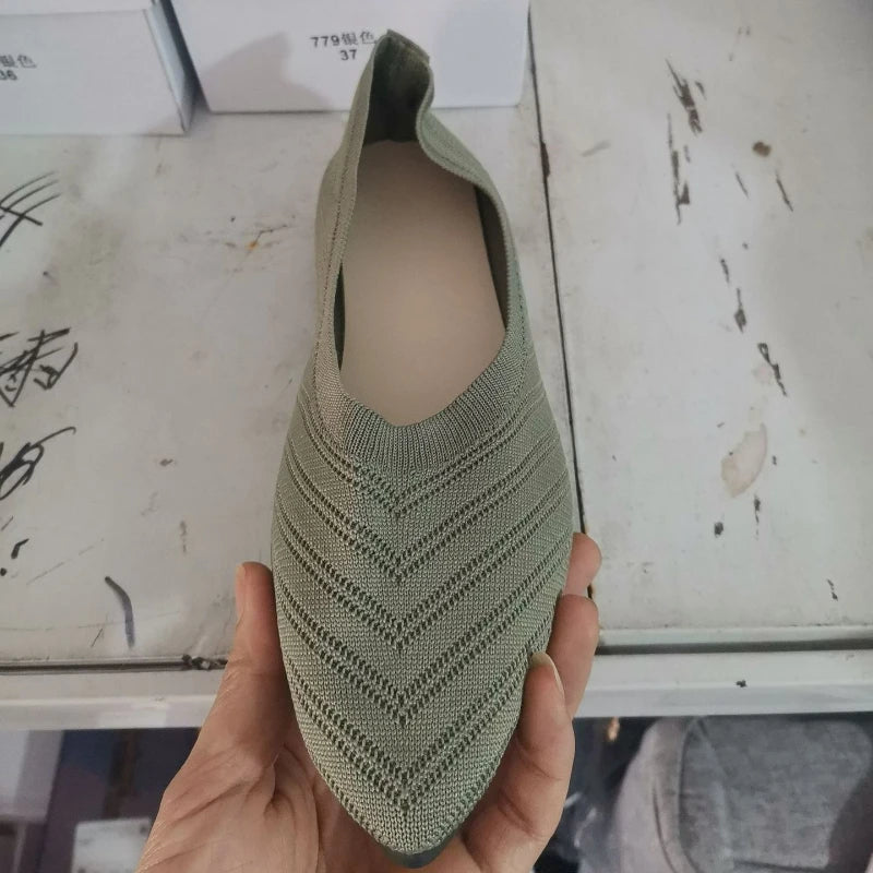 Women's Shoes Pointed Toe Flat Shoes Solid Color Knitted Women Loafers Breathable Slip on Shoes Designer Shallow Casual Shoe