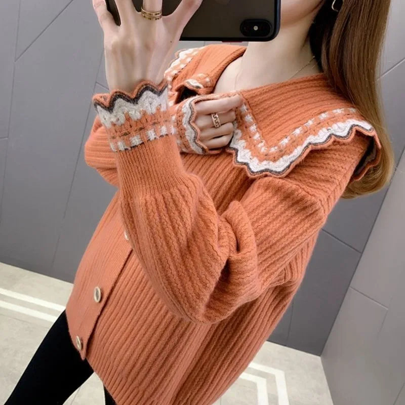 Knitted Sweater Woman Coat Korean Style Fashion 2025 New In Knitwear Office Wear Light Vintage Hot Trend Red Cardigan For Women