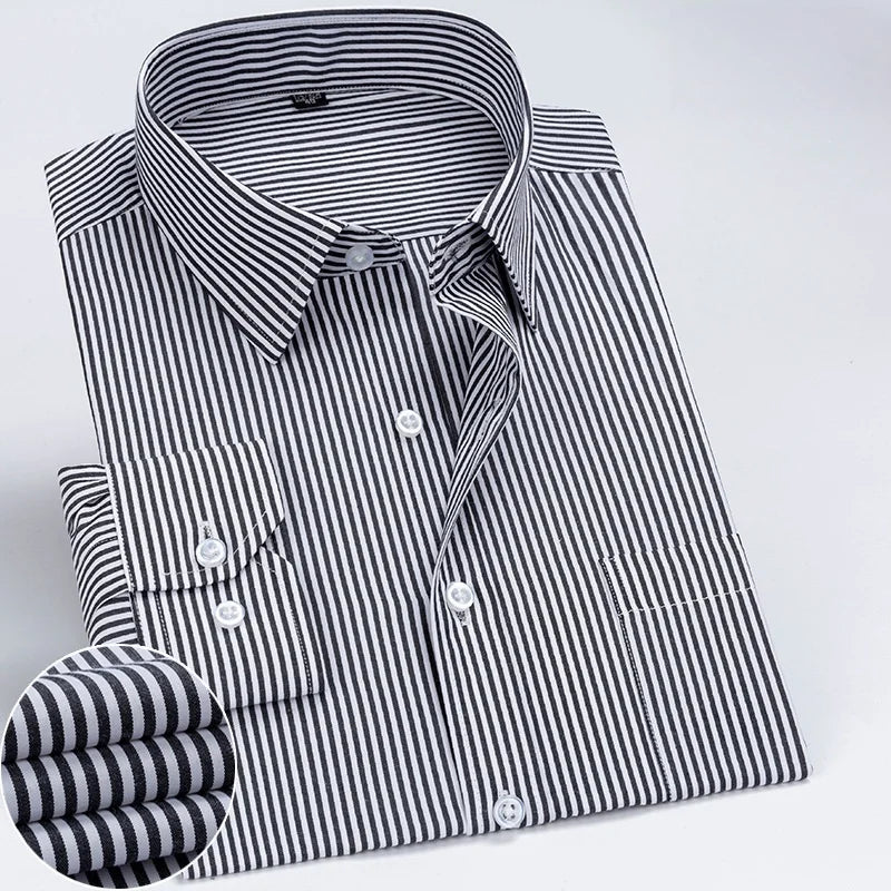 Lynett Lamar Men's Anti-Wrinkle Striped Dress Shirt — Long Sleeve Smart Casual S–7XL