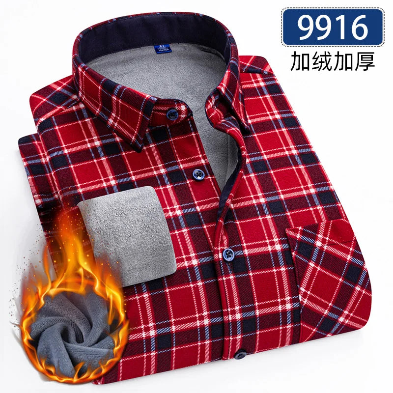 Lynett Lamar Men's Thickened Fleece Plaid Shirt — Warm Long Sleeve Check