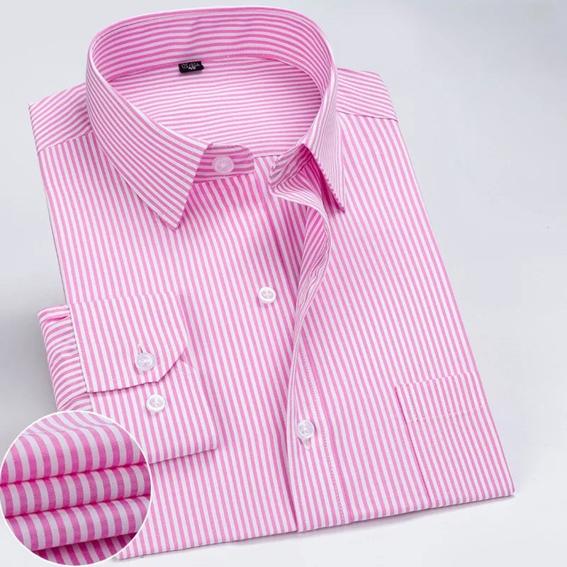 Lynett Lamar Men's Anti-Wrinkle Striped Dress Shirt — Long Sleeve Smart Casual S–7XL