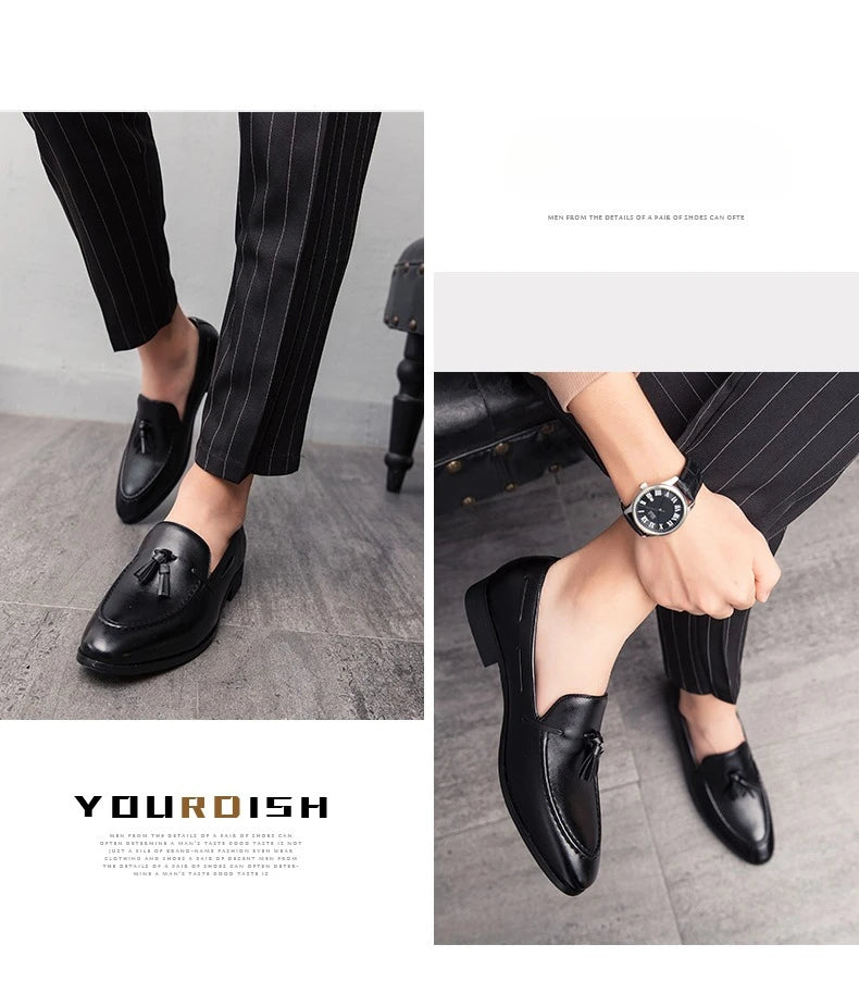 Wedding Shoes For Men Slip On Loafers Trend Tassels Leather Shoes Male Men’s Dress Shoes Business Shoes Men British Style Formal