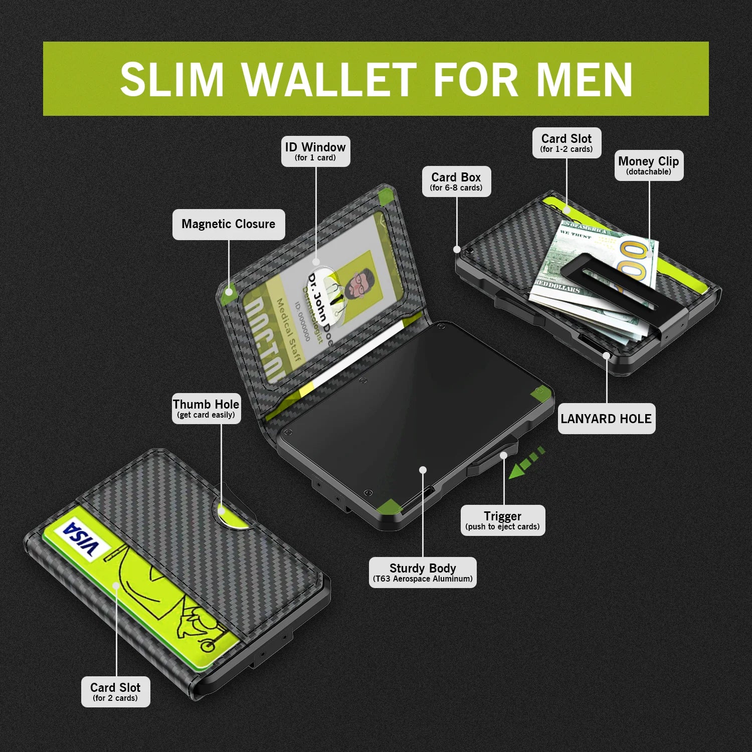 Wallet for Men - with Money Clip Slim Leather Slots Credit Card Holder RFID Blocking Bifold Minimalist Wallet