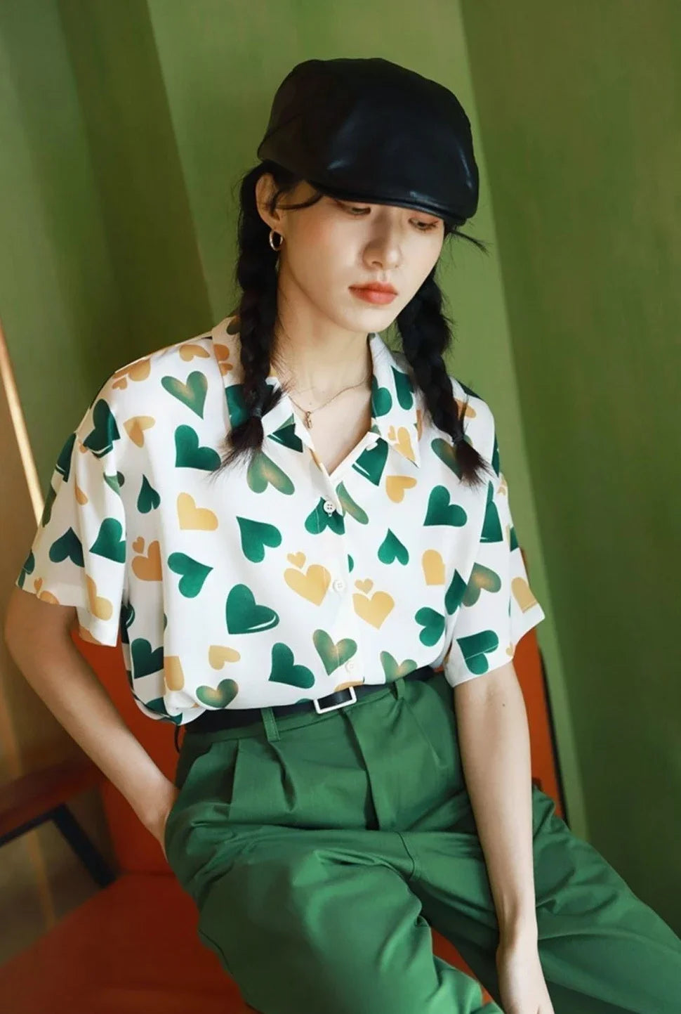 Woman Top Love Shirts & Blouses for Women Green New Collection 2025 Elegant and Youthful S Y2k Fashion Clothing Sales Cool Cute