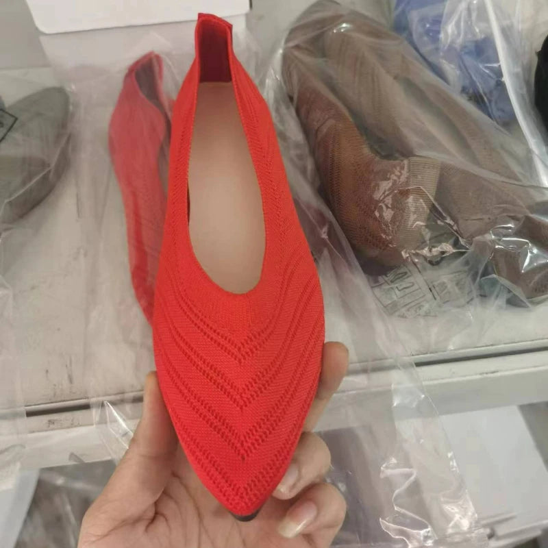 Women's Shoes Pointed Toe Flat Shoes Solid Color Knitted Women Loafers Breathable Slip on Shoes Designer Shallow Casual Shoe