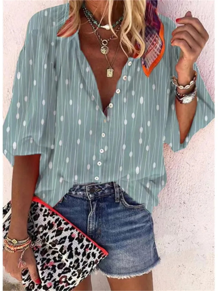Women's Shirts & Blouses Spring Summer New Fashion Vintage Printed Casual Vacation Bohemian Style Lady Single-breasted Shirt Top