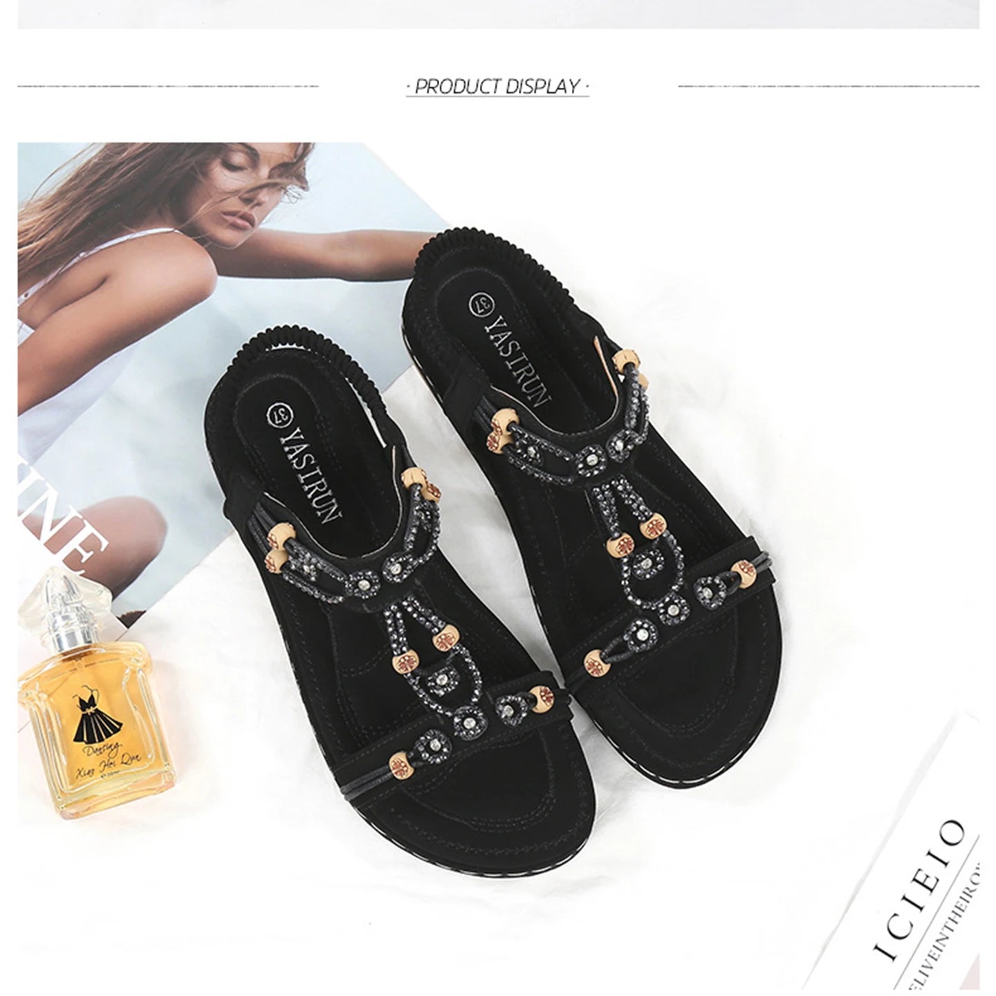 Fashion Women Sandals New Flat Sandals Women Summer Bohemia Style Outdoor Rhinestone Comfortable Beach Shoes Zapatos De Mujer