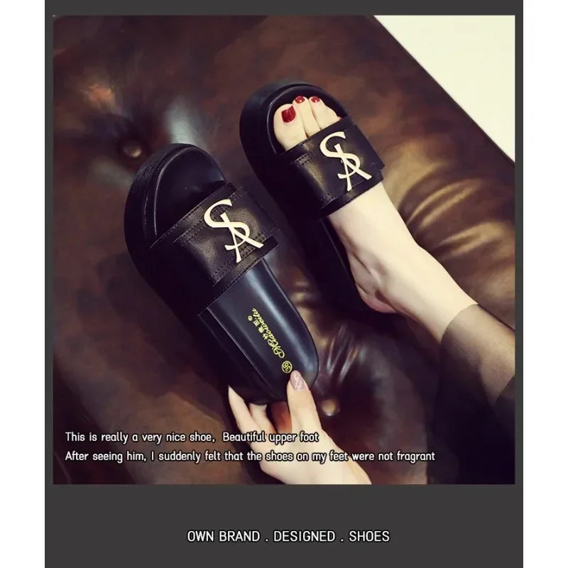 Slippers Summer Shoes Women Platform Design Slides Fashion Letters Ladies Shoes Casual Slipper Outside Non-slip Slippers Sandals