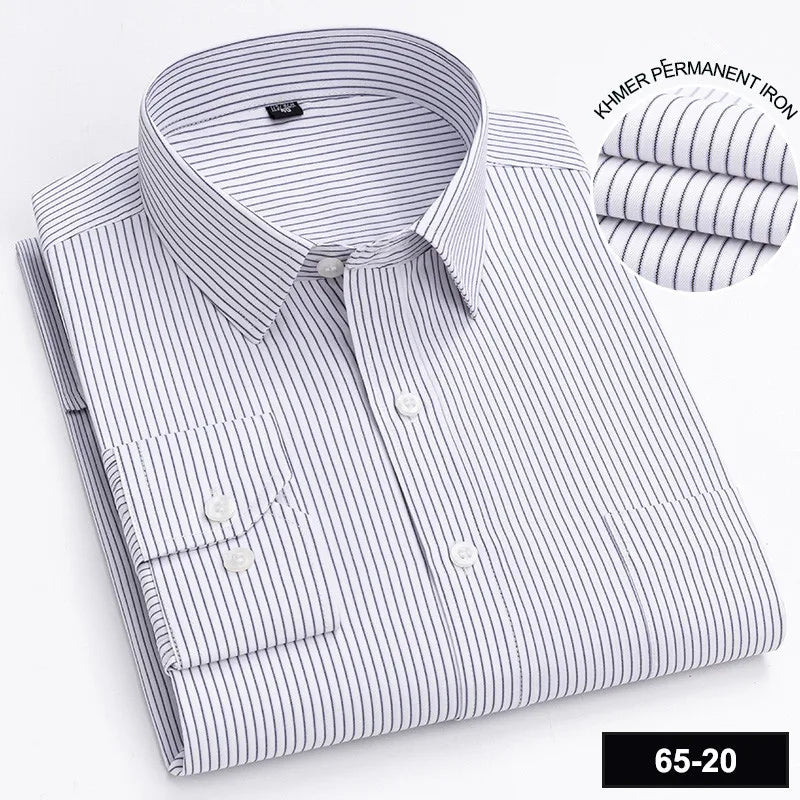 Men's Printed Plaid & Stripe Long Sleeve Casual Shirt — Single Pocket Business Formal Four Seasons