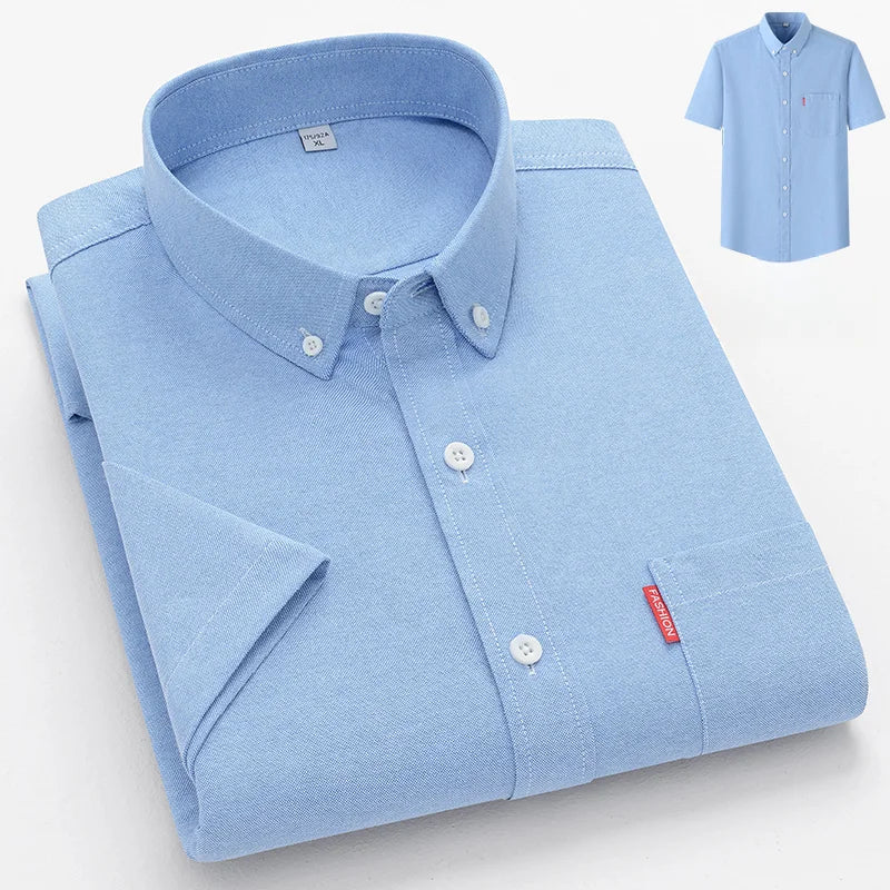 Lynett Lamar Men's 100% Cotton Oxford Short Sleeve Shirt — Slim Fit Summer