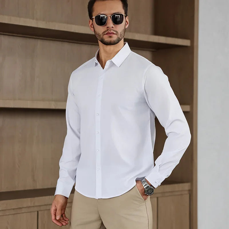 Lynett Lamar Men's Smart Casual Stretch Shirt — Wrinkle-Free Long Sleeve