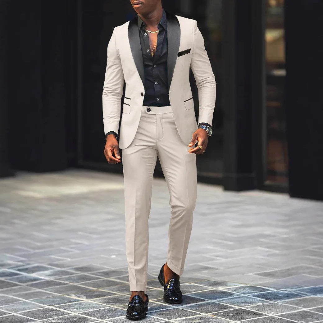 Men's Casual Business Have Smoking Suit High End Brand Boutique Fashion Blazer Pants Groom Wedding Dress Party Suit