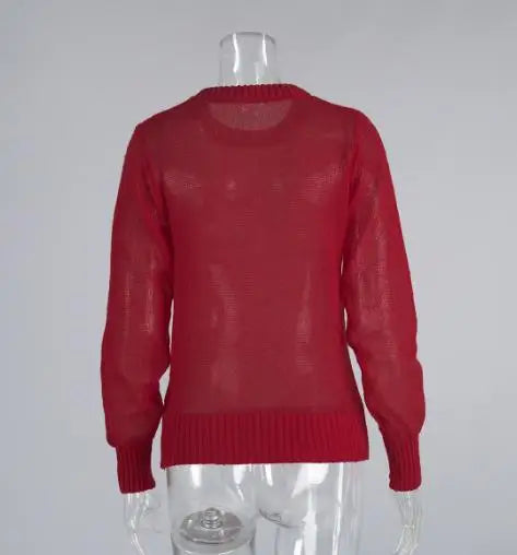 Women's Sweater 2025 Spring Autumn New Comfortable Round Neck Long Sleeve Casual Knitted Basic Semi Transparent Pullover Sweater