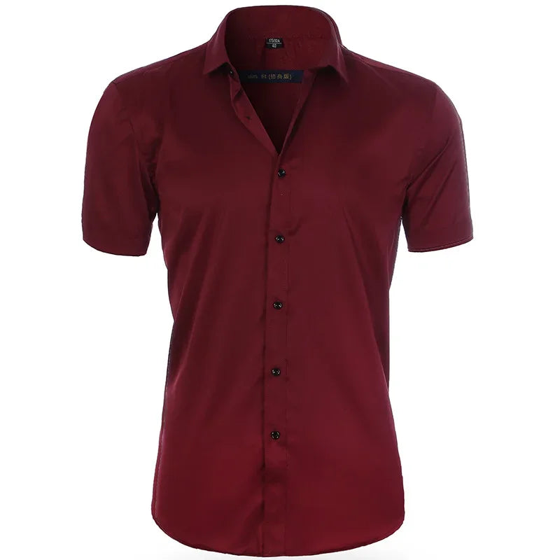 Men's Slim Fit Stretch Long Sleeve Dress Shirt — Square Collar Elegant Business Social