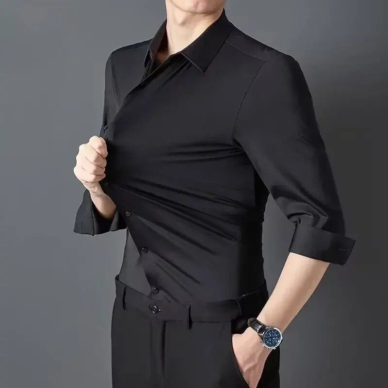 Lynett Lamar Men's Ultra-Stretch Silky Formal Shirt — Long Sleeve Business & Social
