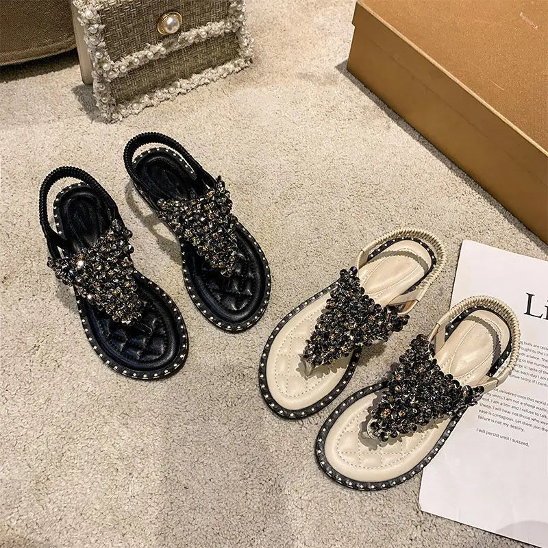 Sandals For Women Without Heel Flip Flops Sandal Woman Flat-heeled With Young On Sale Shoes Rhinestone Shoe Summer New 2025 Hot