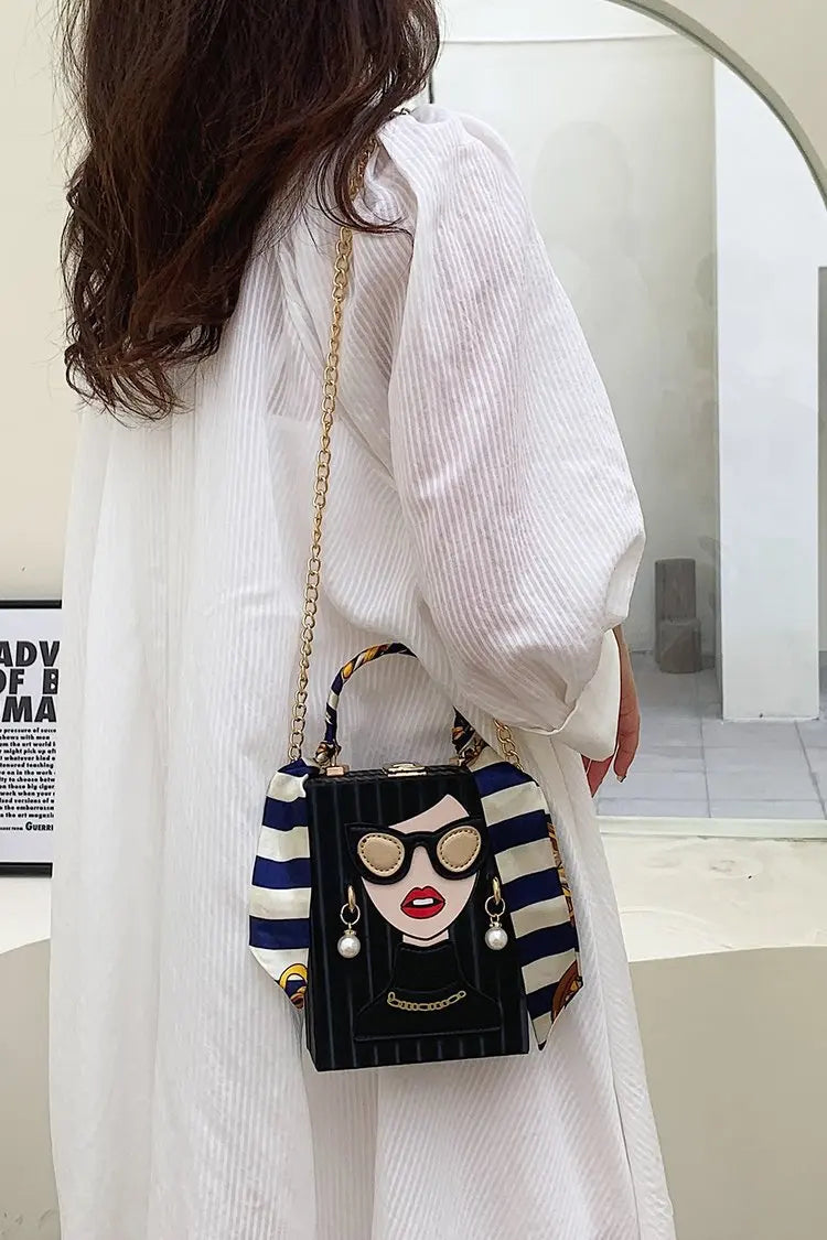 Woman Purses and Handbags Beauty Women Shoulder Bag Scraf Pearl Decorated Party Bag Funny Clutch Bag Crossbody Bag