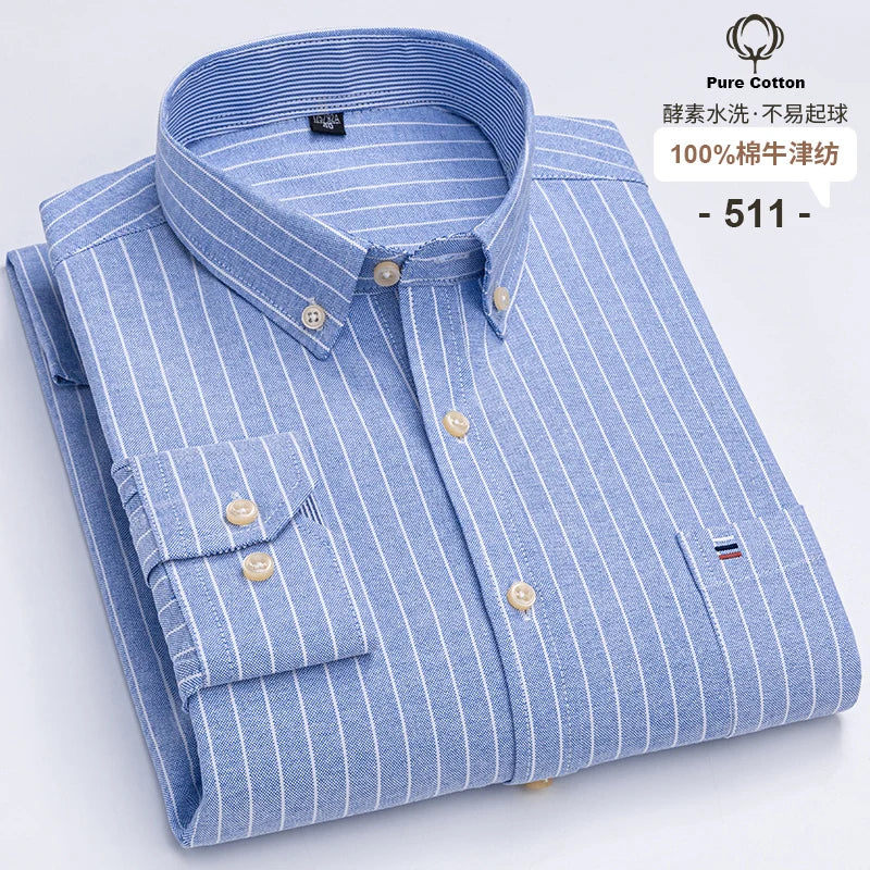 Lynett Lamar Men's 100% Cotton Oxford Plaid Long Sleeve Dress Shirt — Regular Fit Casual S–7XL