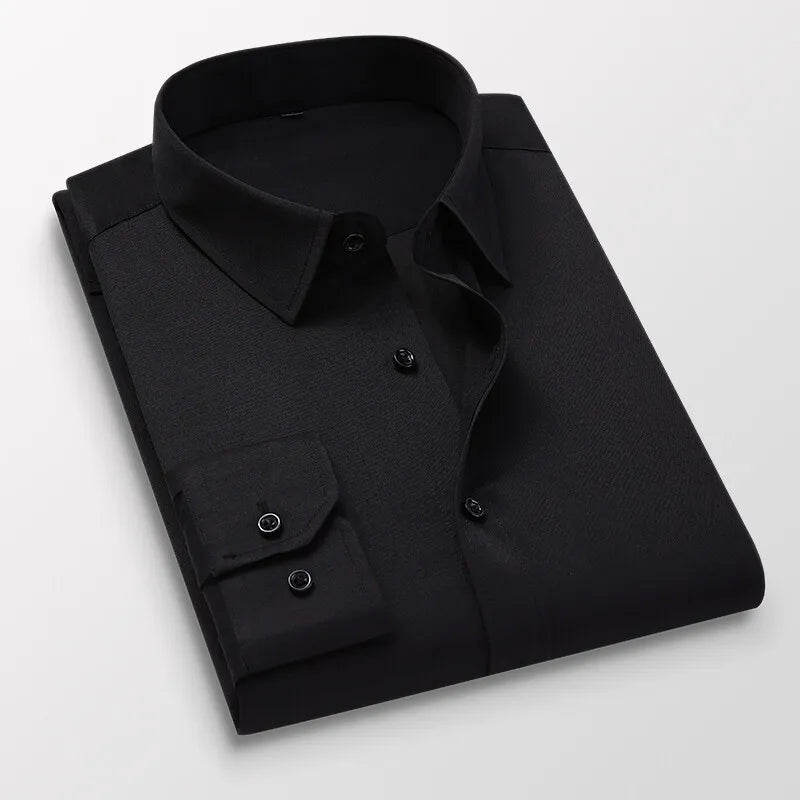 Lynett Lamar Men's Long Sleeve Business Casual Dress Shirt — Solid Colour Formal Wear M–8XL