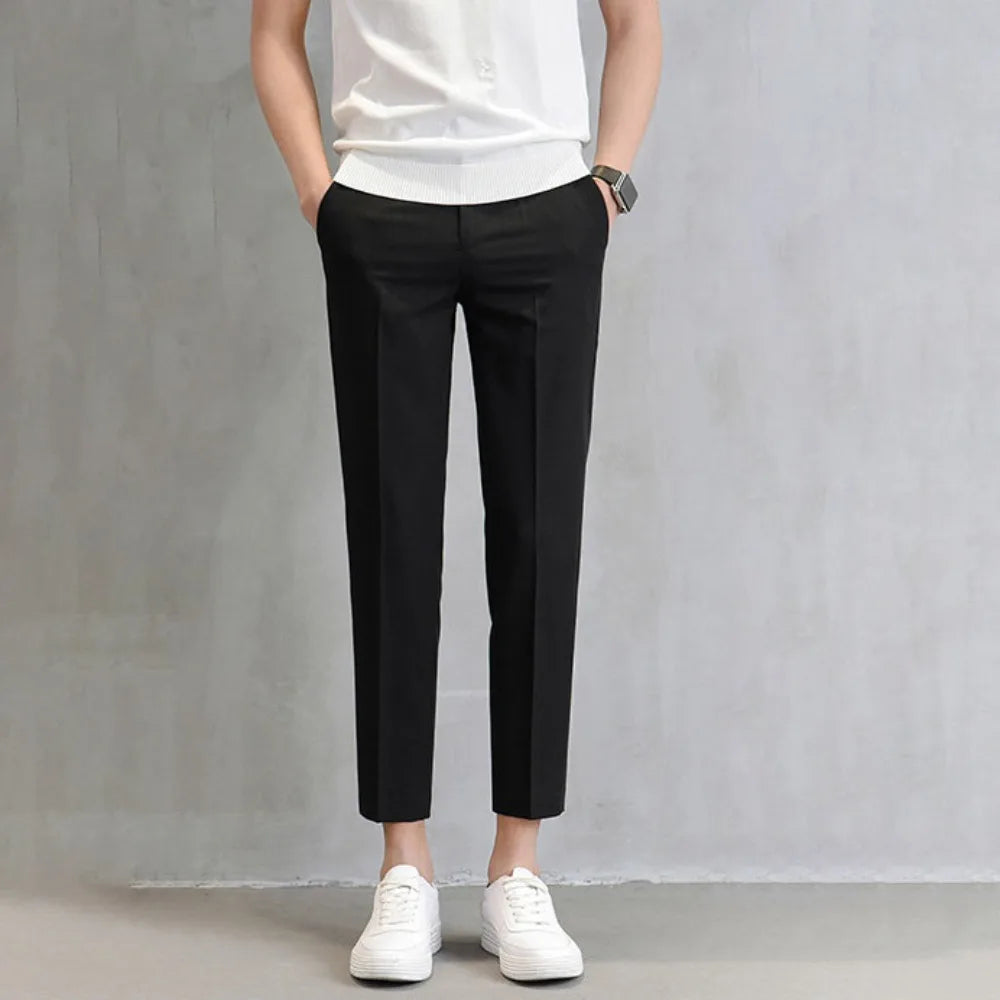 Cropped Pants Business Suit Pants Thin Straight Men's Formal Pants Casual Trousers Solid Color Classic Suit Pants Business