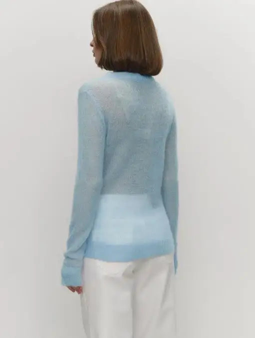 Women's Sweater 2025 Spring Autumn New Comfortable Round Neck Long Sleeve Casual Knitted Basic Semi Transparent Pullover Sweater