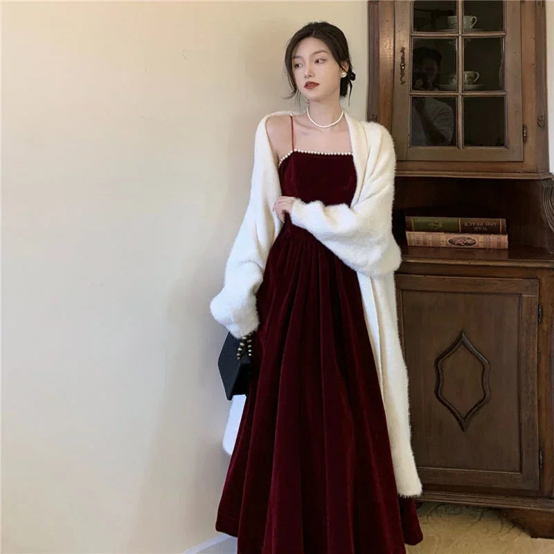 Velvet Dress Hepburn Long Skirt Women Clothing Party Dresses Vestido Dress