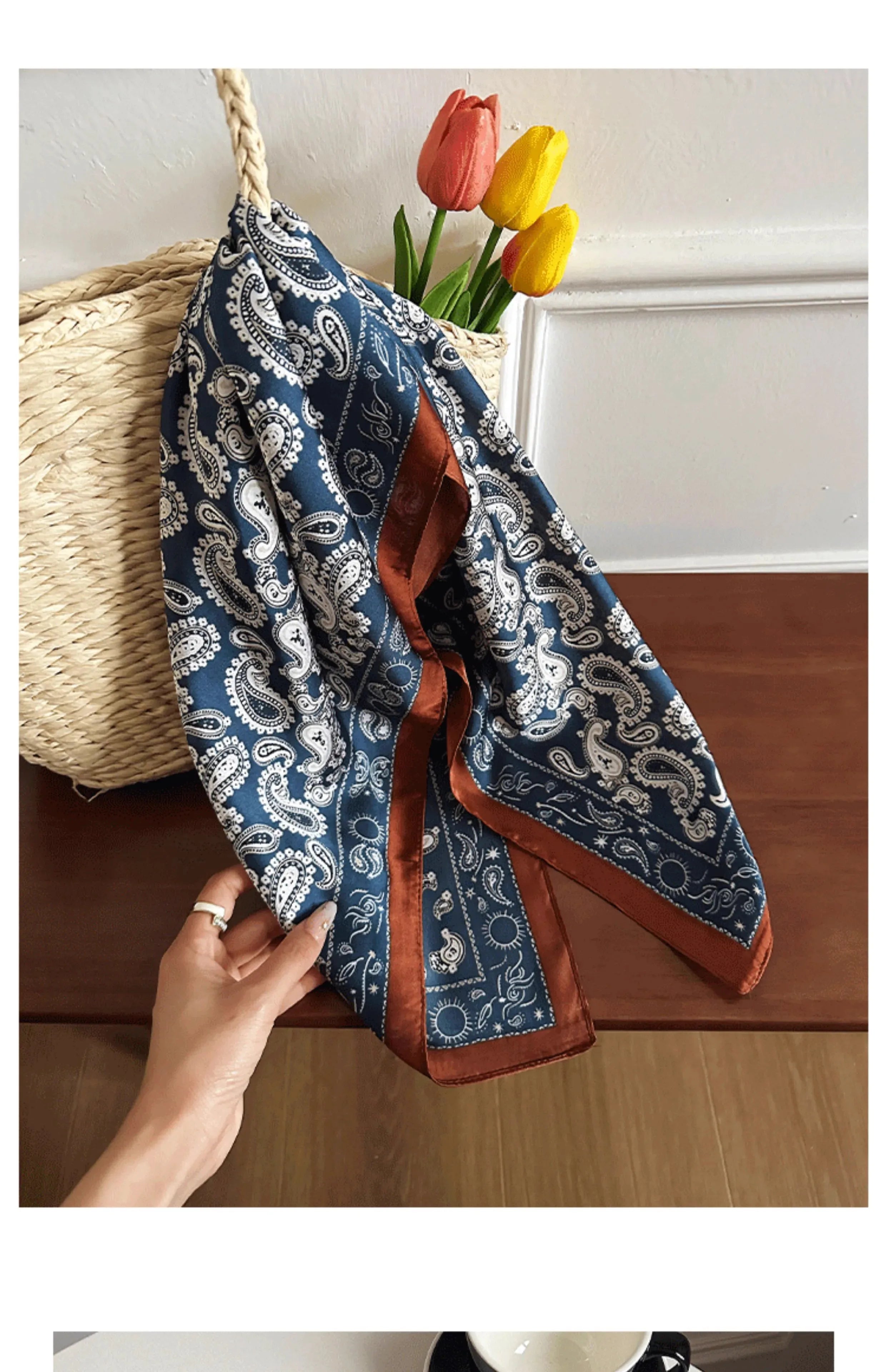 Silk scarf women's 2025 spring and summer new fashion high-end sense retro neck small square scarf accessories