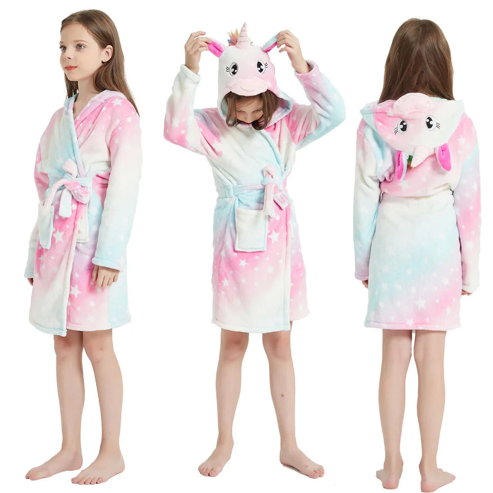 Children Bathrobe For Girls Kigurum Unicorn Pyjamas Kids Colar Fleece Boys Bathrobes Nightgown Baby Sleepwear Hooded Bath Robe