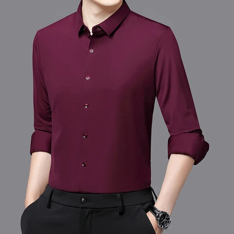 Lynett Lamar Men's Ultra-Stretch Silky Formal Shirt — Long Sleeve Business & Social