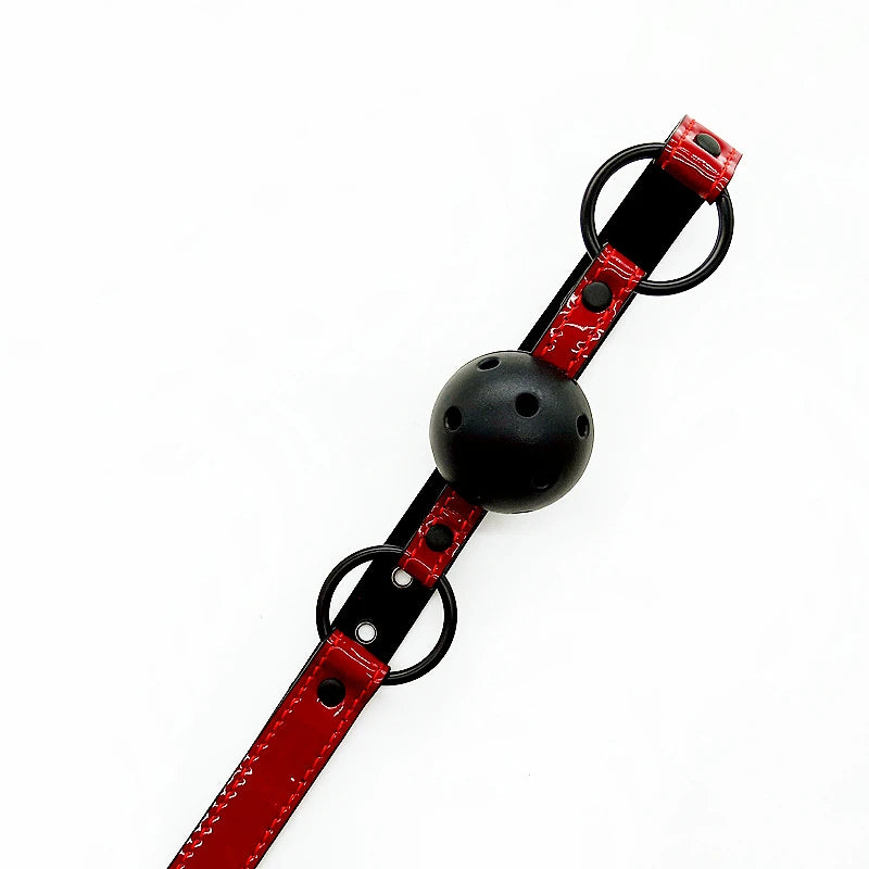 Adult Game SM Sex Toys PU Leather Open Mouth Gag Female Oral Fixation Mouth Stuffed Ball Flirting Bdsm Bondage Party Exotic Shop