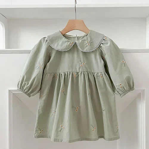 2025 New Spring Sister Dress 2-6Yrs Girl Party Dress Long Sleeved Cotton Mesh Splicing Kids Princess Dresses Children Clothes