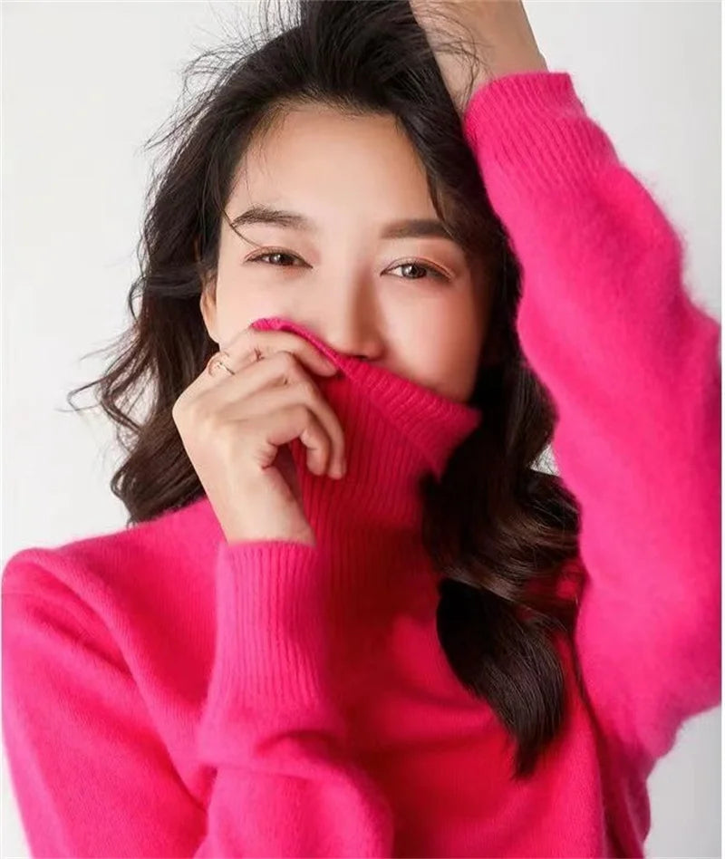 Women Sweater 2023 Autumn Winter Cashmere Turtleneck Warm Knitwear Casual Solid Bottoming Shirt Fashion Knit Pullovers Sweater