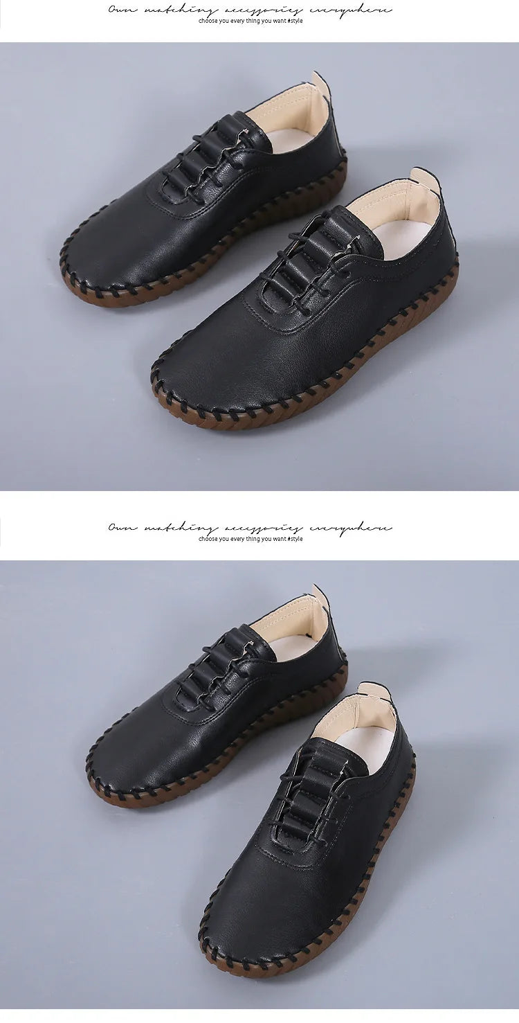 Flat Shoes for Women 2025 New Handmade Sewing Women Sneakers Fashion Casual Mom Shoes comfortable Women's Loafers Big Size 35-43