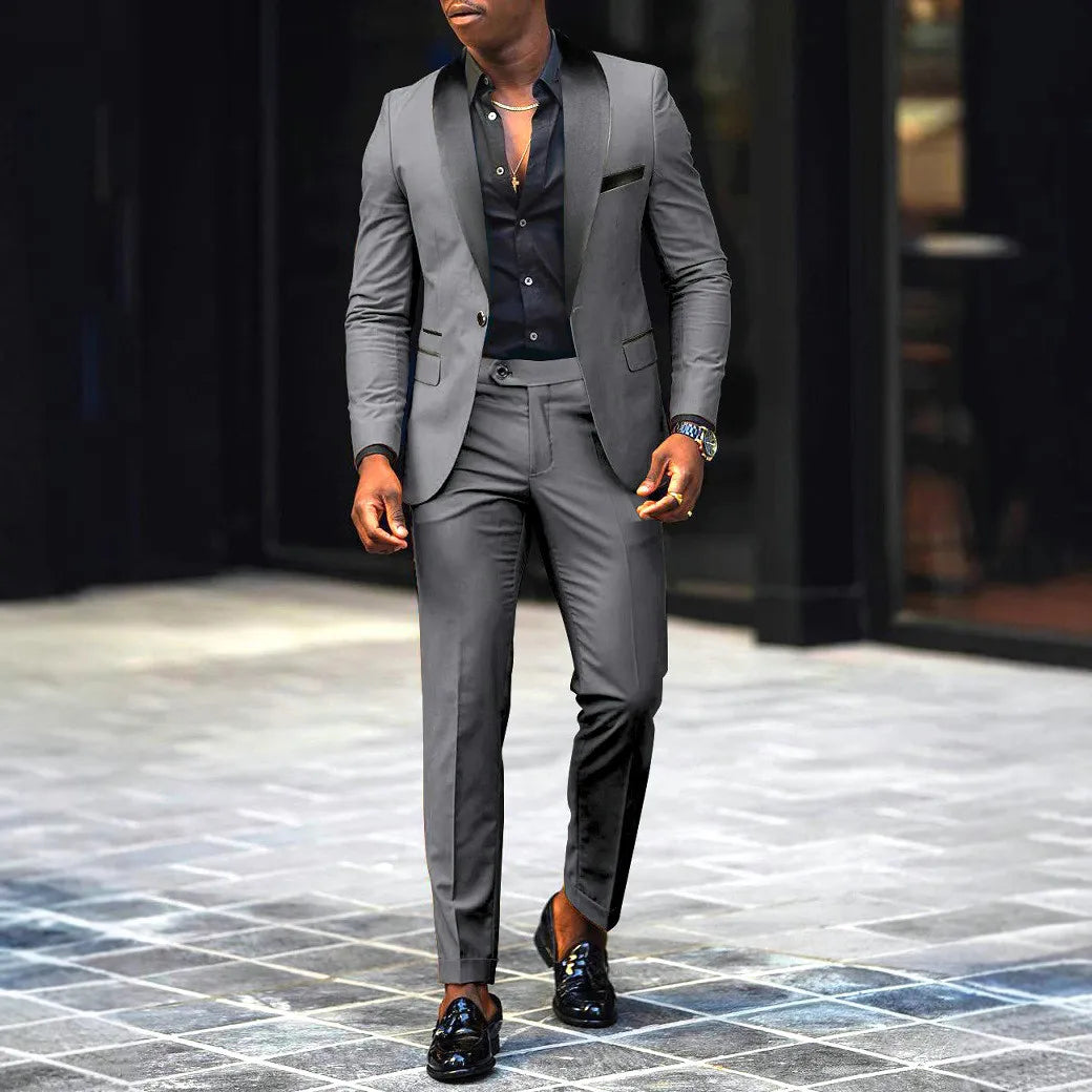 Men's Casual Business Have Smoking Suit High End Brand Boutique Fashion Blazer Pants Groom Wedding Dress Party Suit