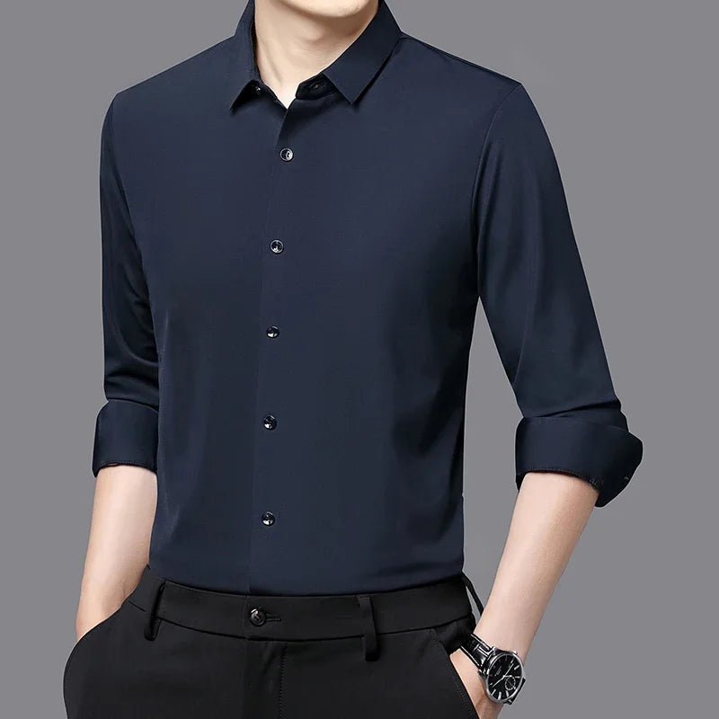 Lynett Lamar Men's Ultra-Stretch Silky Formal Shirt — Long Sleeve Business & Social