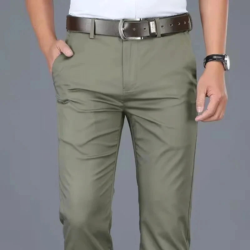 Classic Casual Pants Mens Clothing Straight Business Green Black Khaki Trousers Comfortable Male Brand Clothing 2023