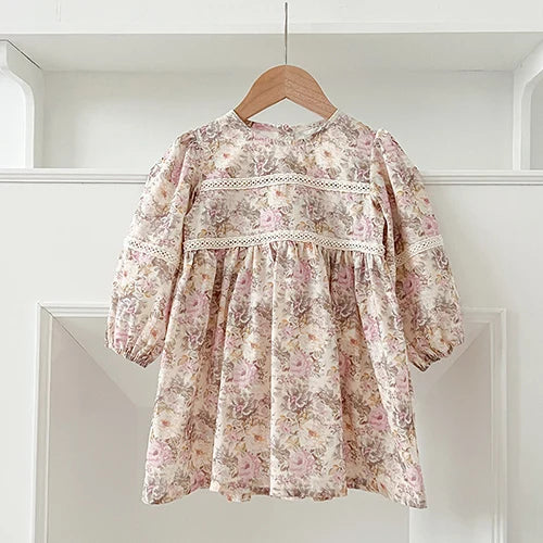 2025 New Spring Sister Dress 2-6Yrs Girl Party Dress Long Sleeved Cotton Mesh Splicing Kids Princess Dresses Children Clothes