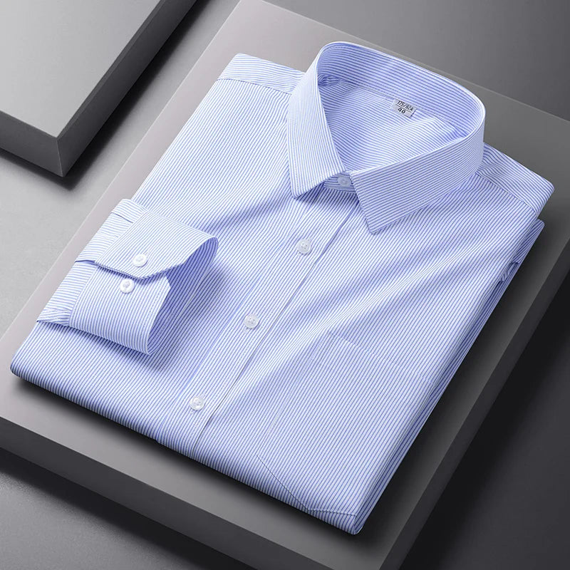 Lynett Lamar Men's Easy-Care Solid Long Sleeve Dress Shirt — Standard Fit Business & Office Up to 5XL