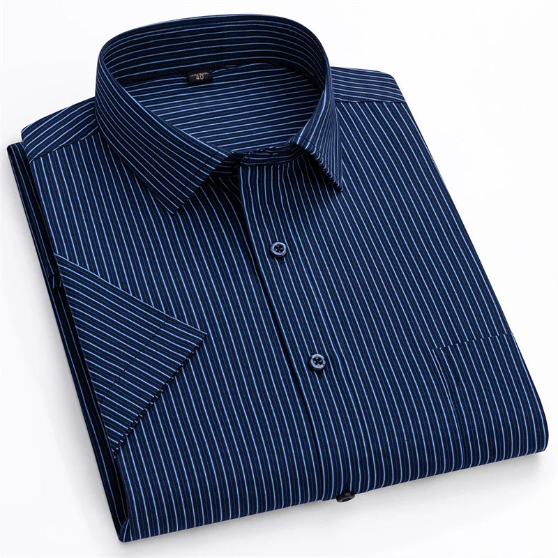 Lynett Lamar Men's Striped Short Sleeve Formal Shirt — Smart Casual Business Office Up to 6XL