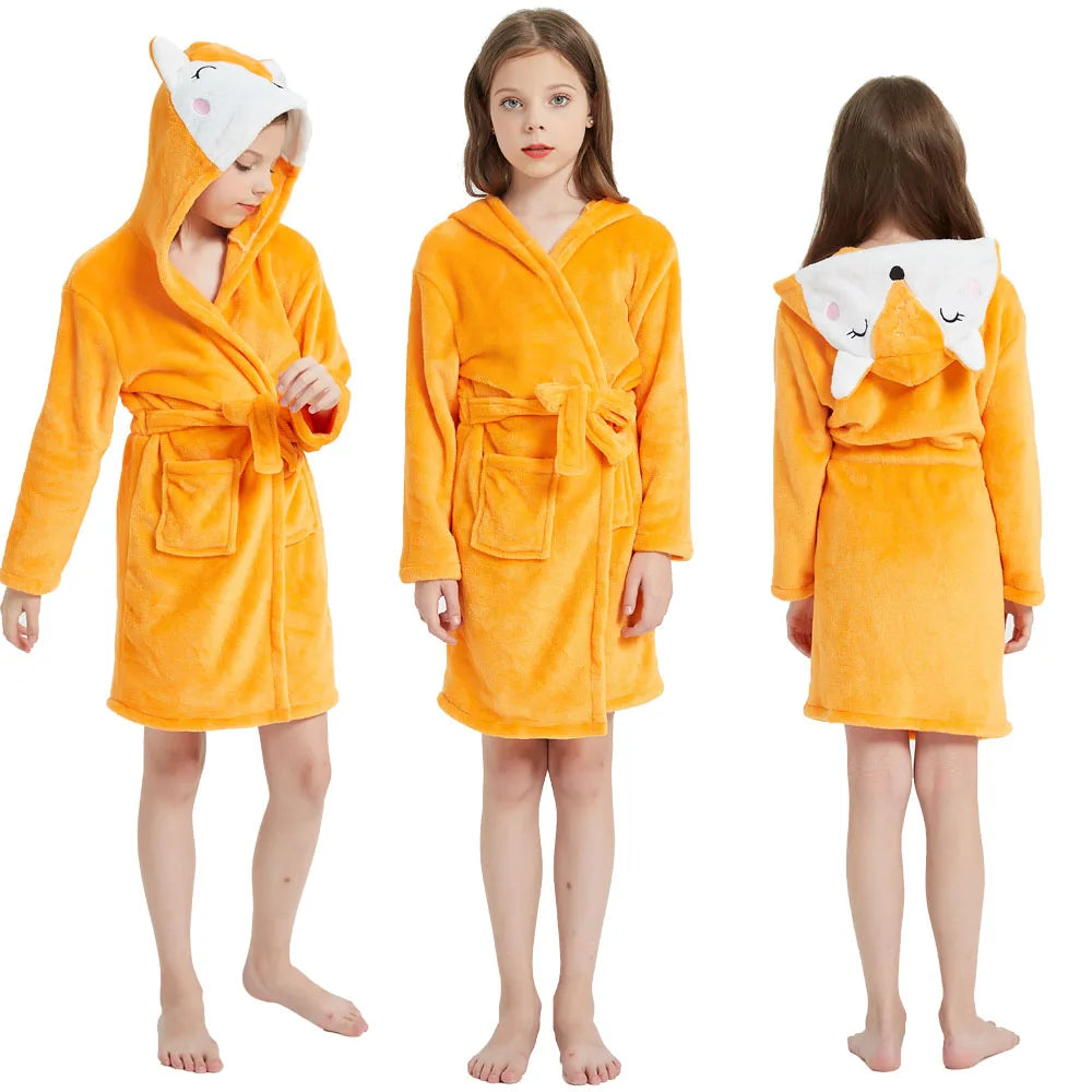Children Bathrobe For Girls Kigurum Unicorn Pyjamas Kids Colar Fleece Boys Bathrobes Nightgown Baby Sleepwear Hooded Bath Robe