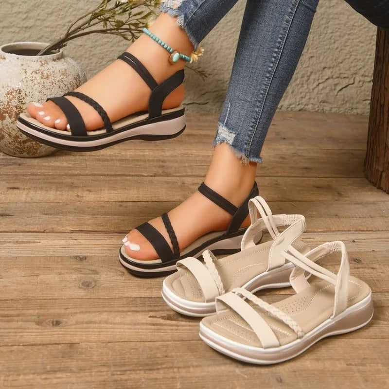 Women's Platform Sandals Casual Summer Slip on Comfort Daily Walking Beach Shoes Lightweight Open Toe Slingback Flat Sandals
