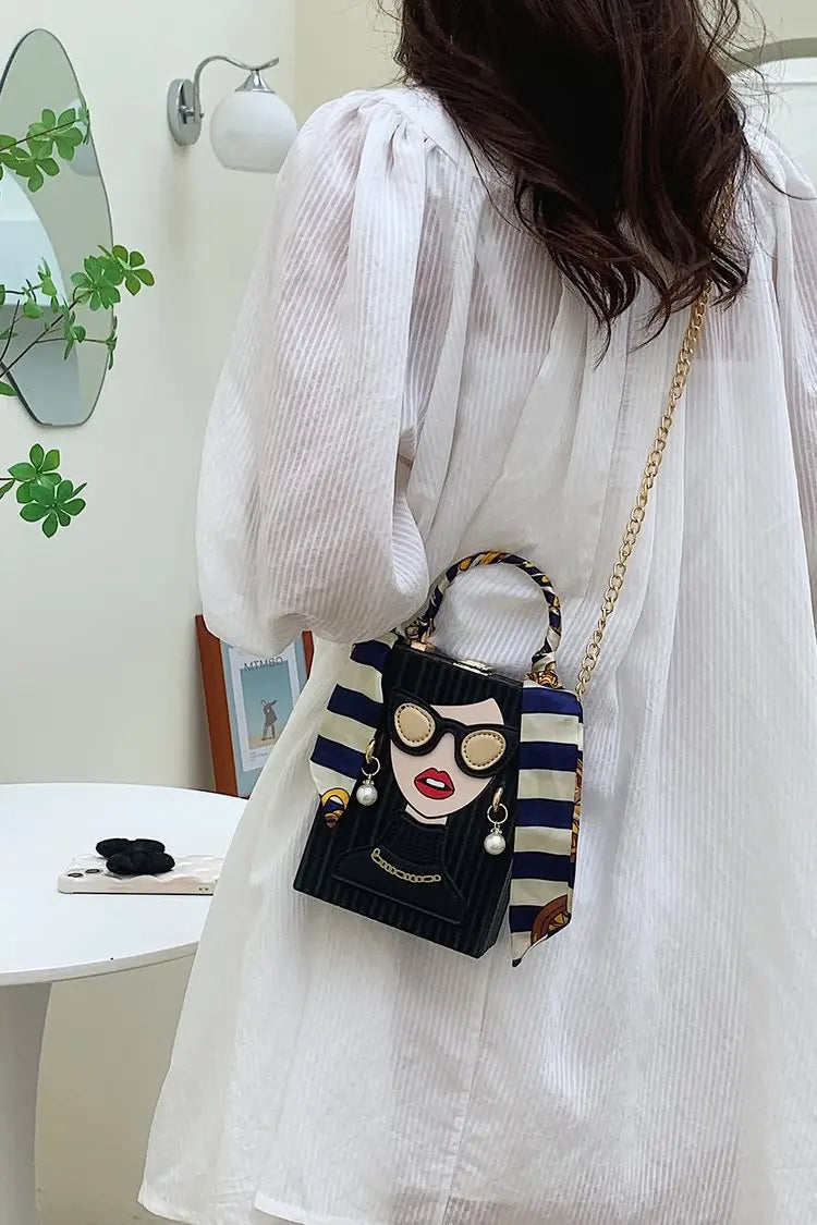 Woman Purses and Handbags Beauty Women Shoulder Bag Scraf Pearl Decorated Party Bag Funny Clutch Bag Crossbody Bag