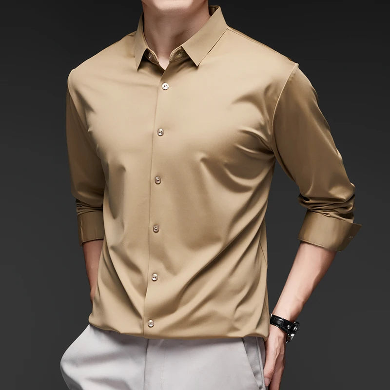 Lynett Lamar Men's Ultra-Stretch Silky Formal Shirt — Long Sleeve Business & Social